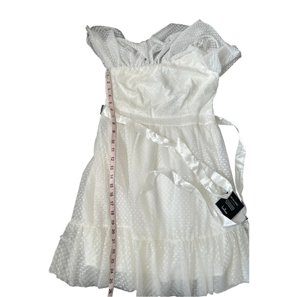 NWT Lulus White Adorable Event Swiss Dot Mesh One Shoulder Mini Dress Small - Picture 11 of 12